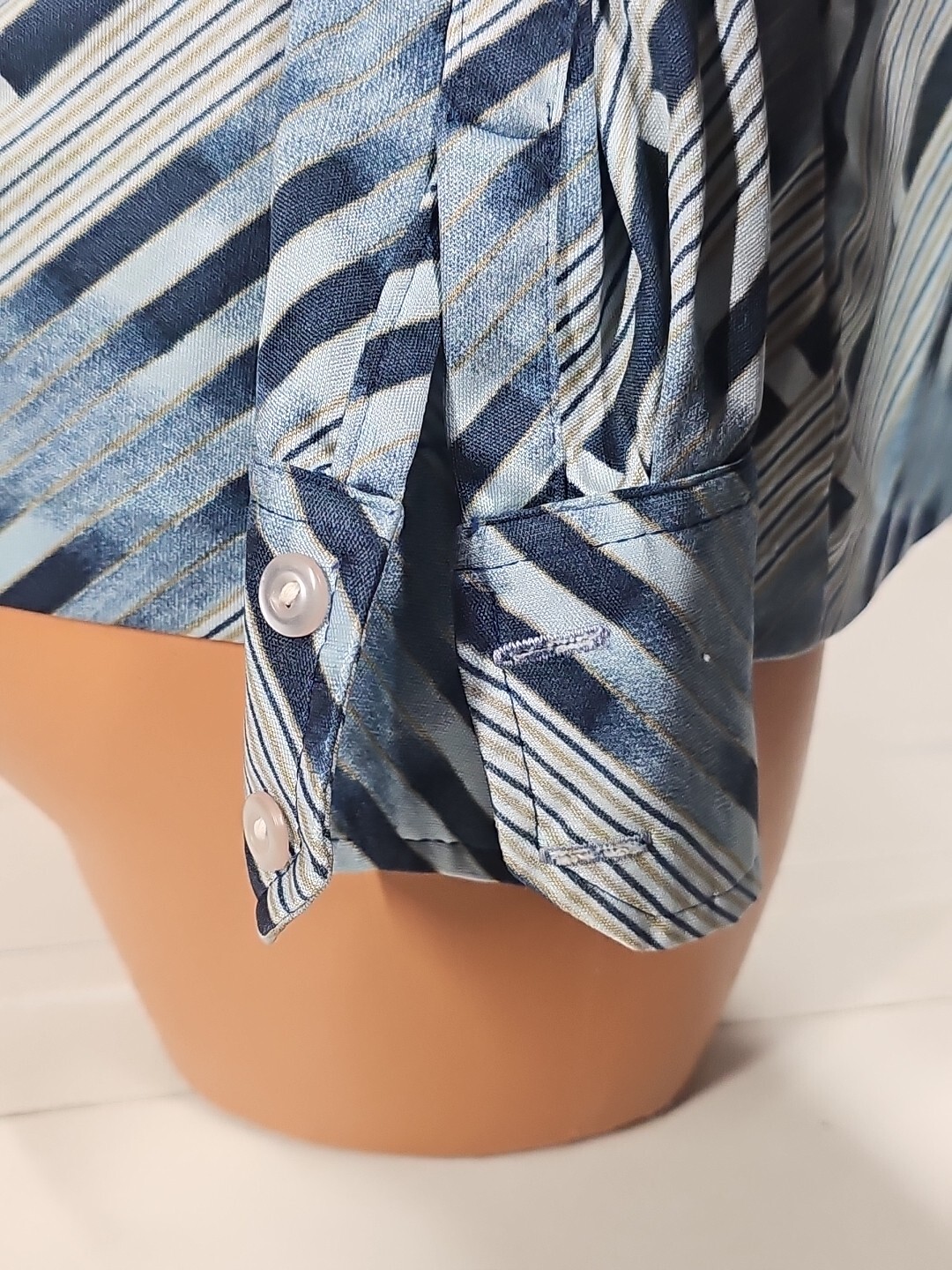 Vintage Organically Grown Oh Gee! Arpeja Button Front Shirt Blue Gold Stripes M