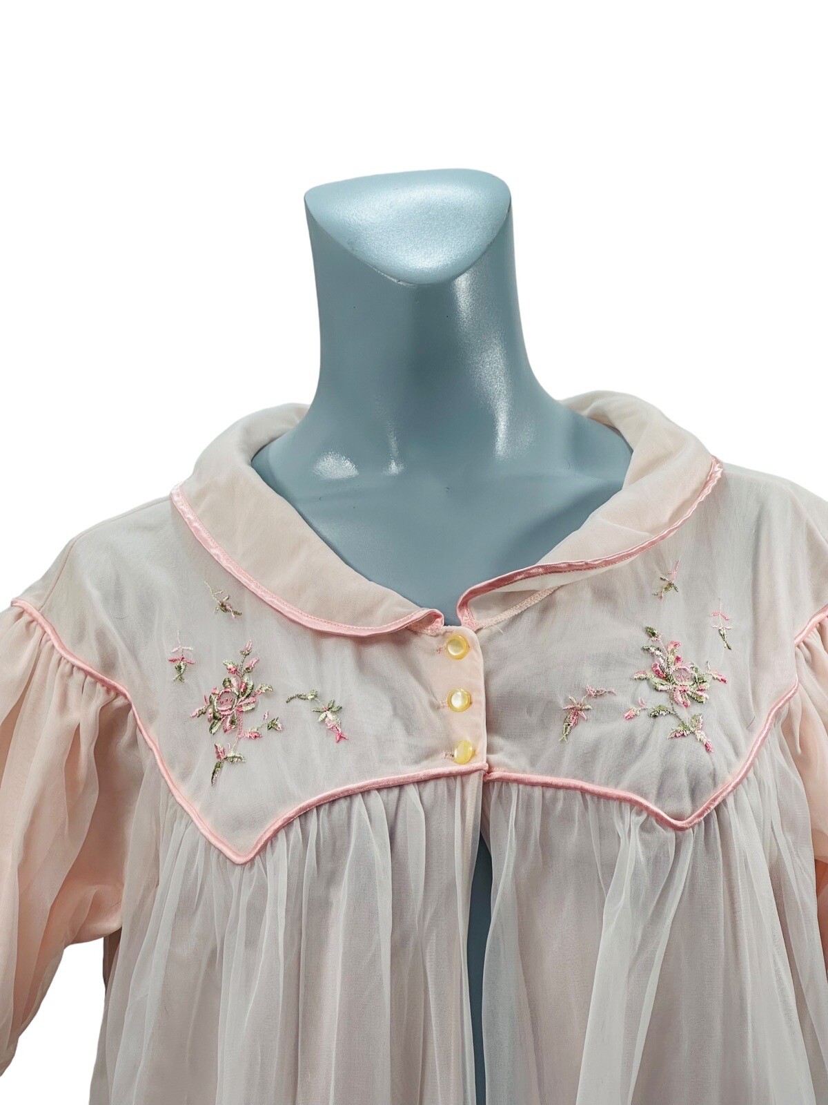 Vtg 34 Godfried Pink Nylon Robe Floral Embroidery Union Made Mcm Retro Pin Up