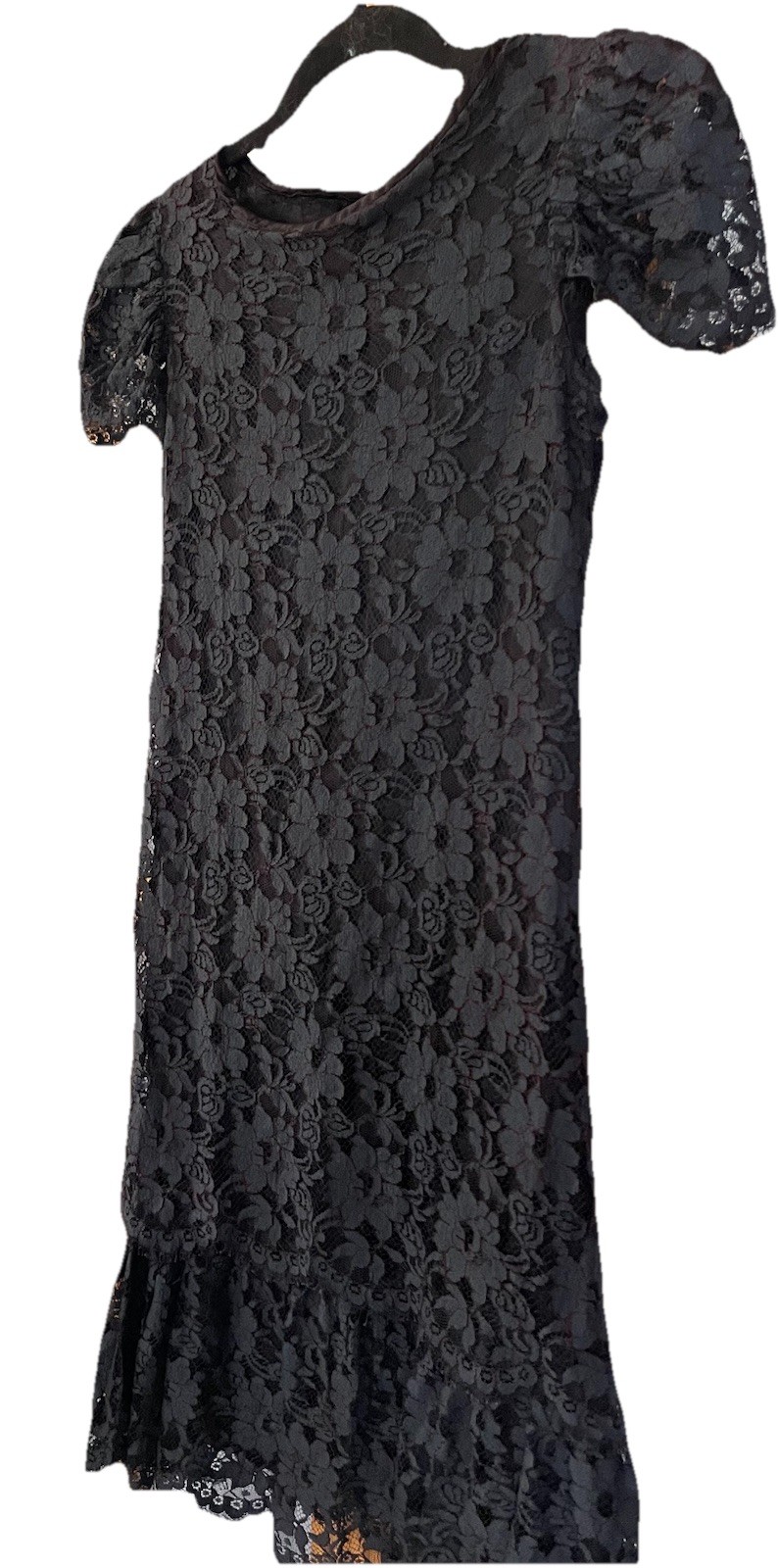 Vtg 70s Layered Floral Lace Dress Sz 4 Gray-Black Balloon Sleeve Ruffles Classic