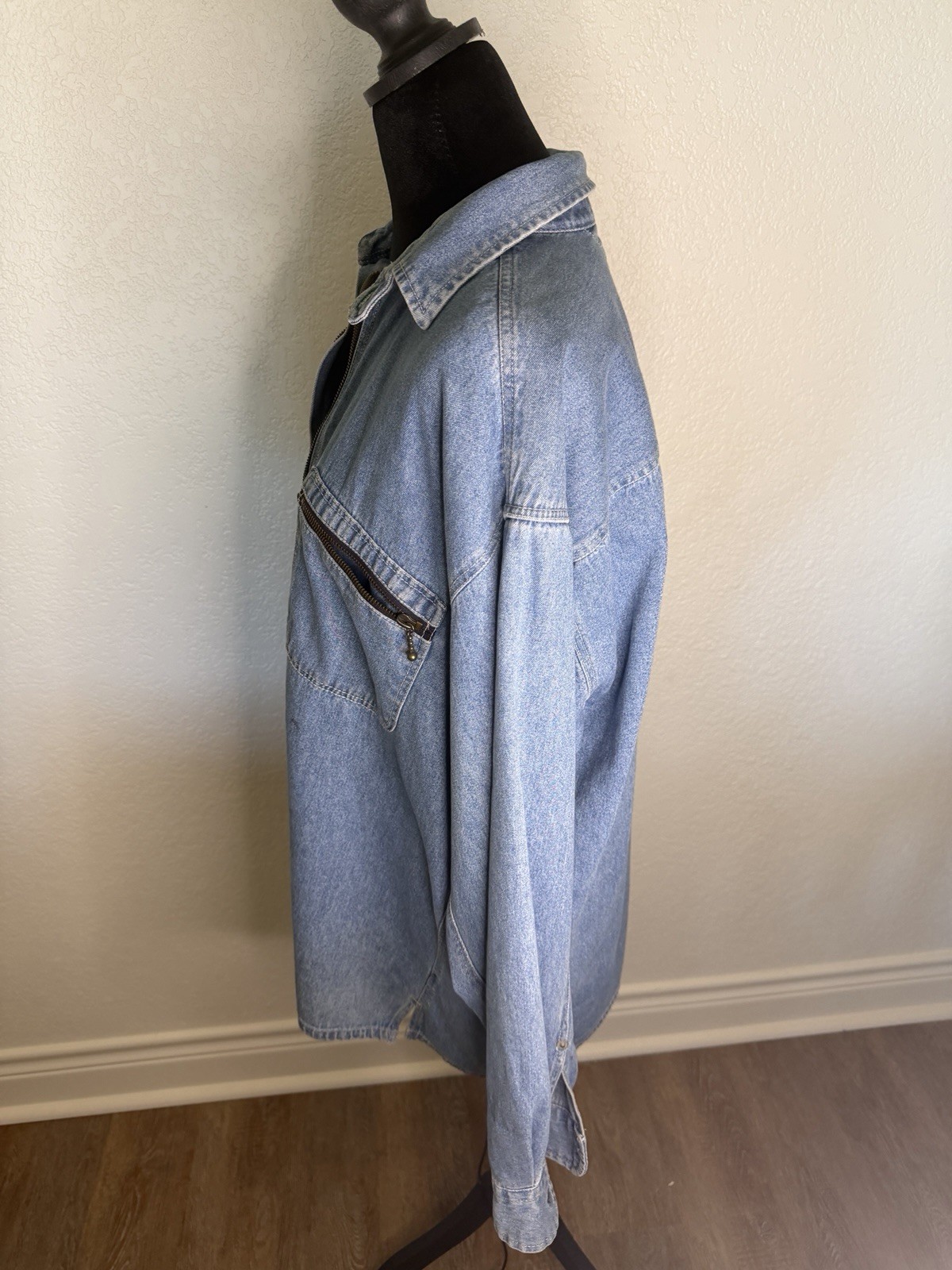 Vintage 90s Tommy Hilfiger Denim Half Zip Pullover Shirt S/P Oversized Jean Top