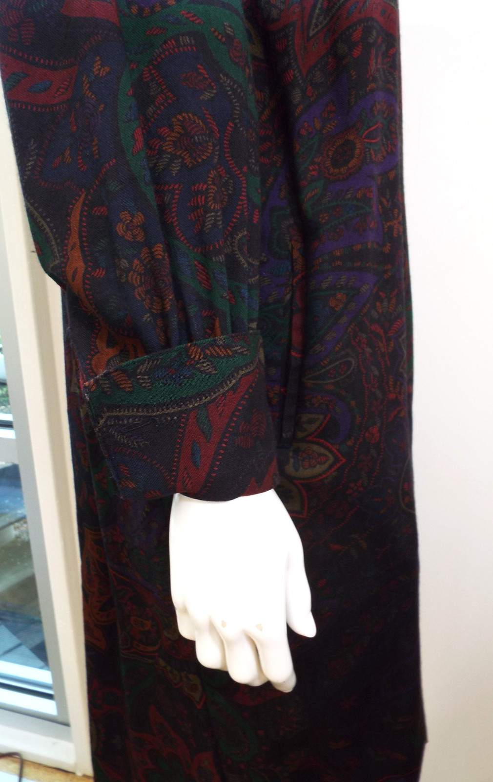 Vintage 1980s KENZO Paisley Wool Dress French Cuffs Pussybow Pockets Sakowitz