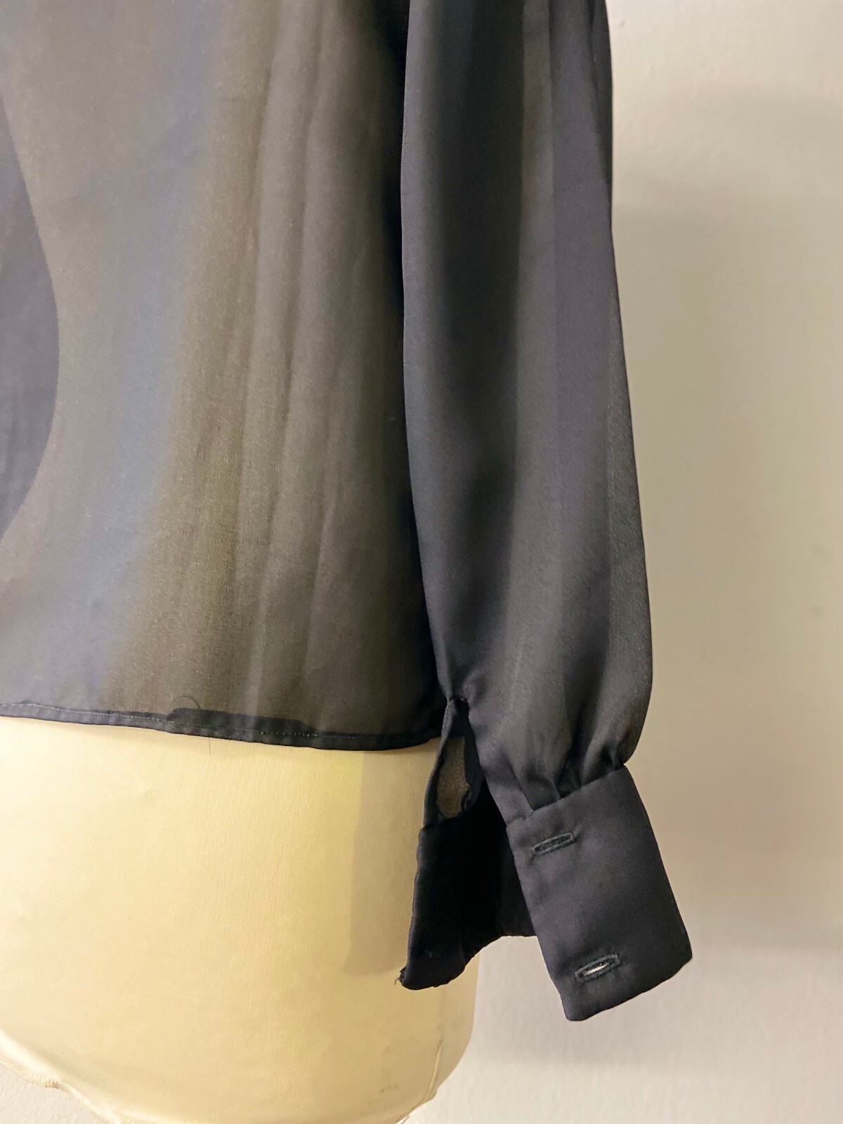 Chic Women’s Vintage Blouse | Sheer Black Bow Tie | bracelet Sleeve | Size M/L
