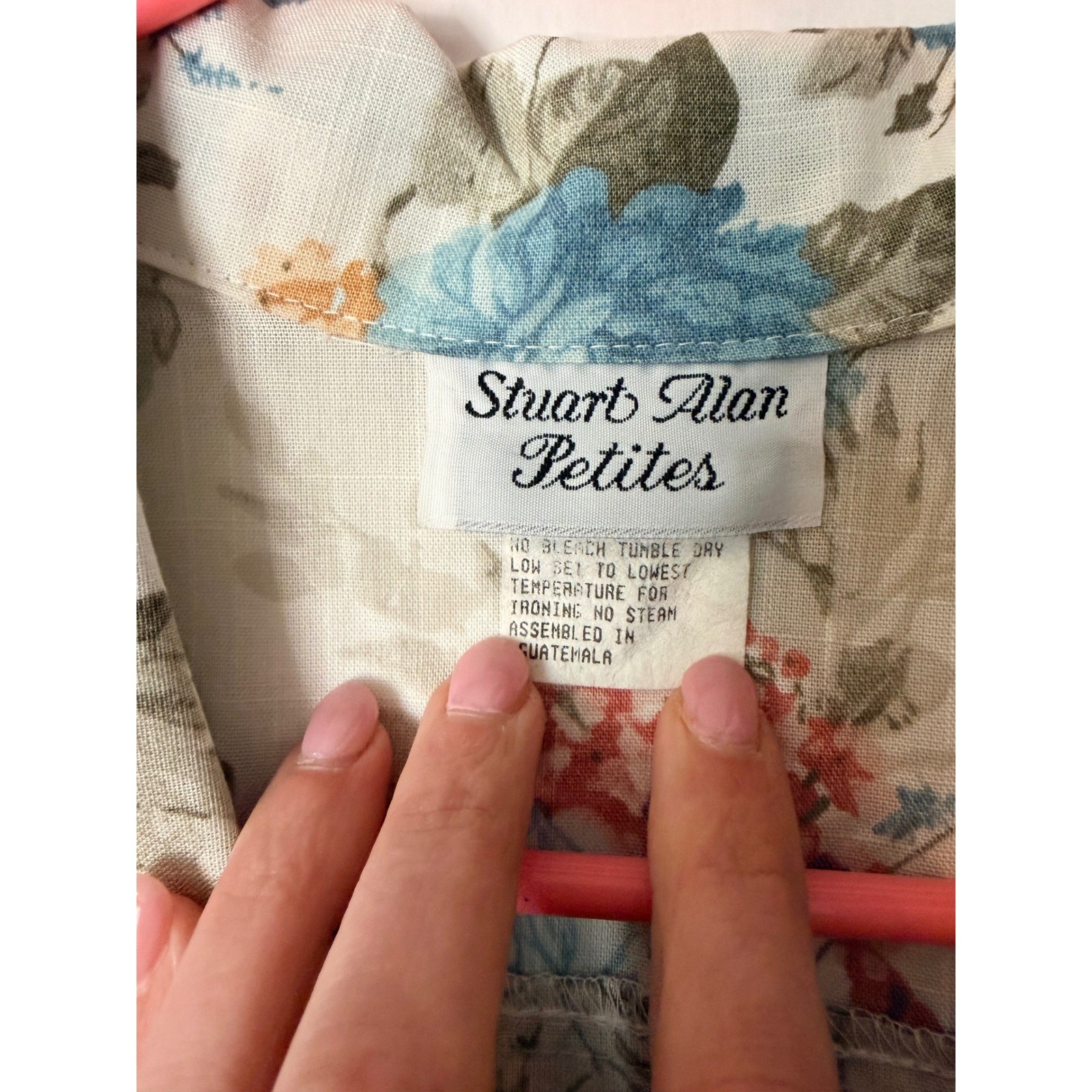 Stuart Alan Petites Vintage Floral Midi Dress Blue Coral Button Front Size 14P
