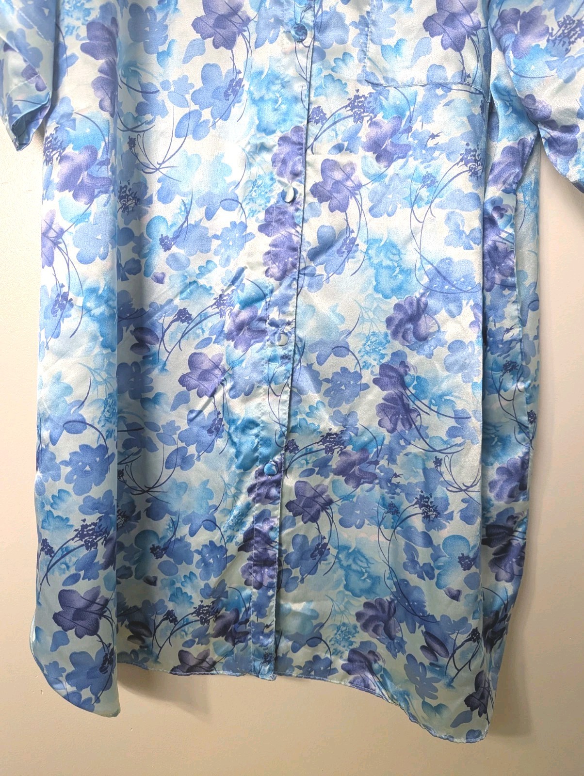 Vanity Fair Size 3XL Night Shirt Gown Sleepwear Full Button Blue Floral Vintage