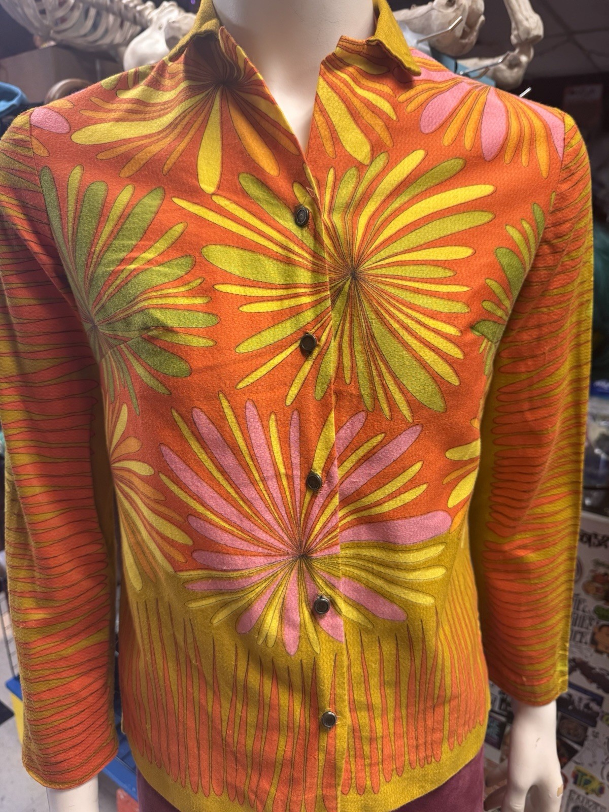 Vintage 1960s Alex Coleman Button Down Psychedelic Shirt Measurements In Photos!