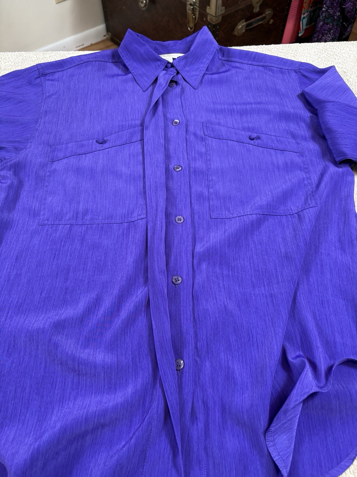 Vintage 80s Susan Hutton Purple Blouse 12 button up long sleeve pockets
