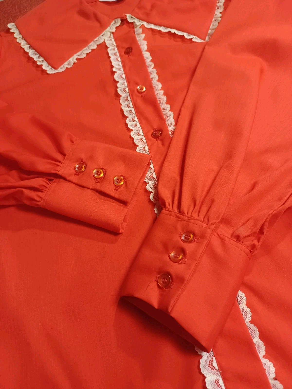 True VTG Mid-century 1960s 1970s Sears Big Collar Ladies Shirt Mod MCM Lace L