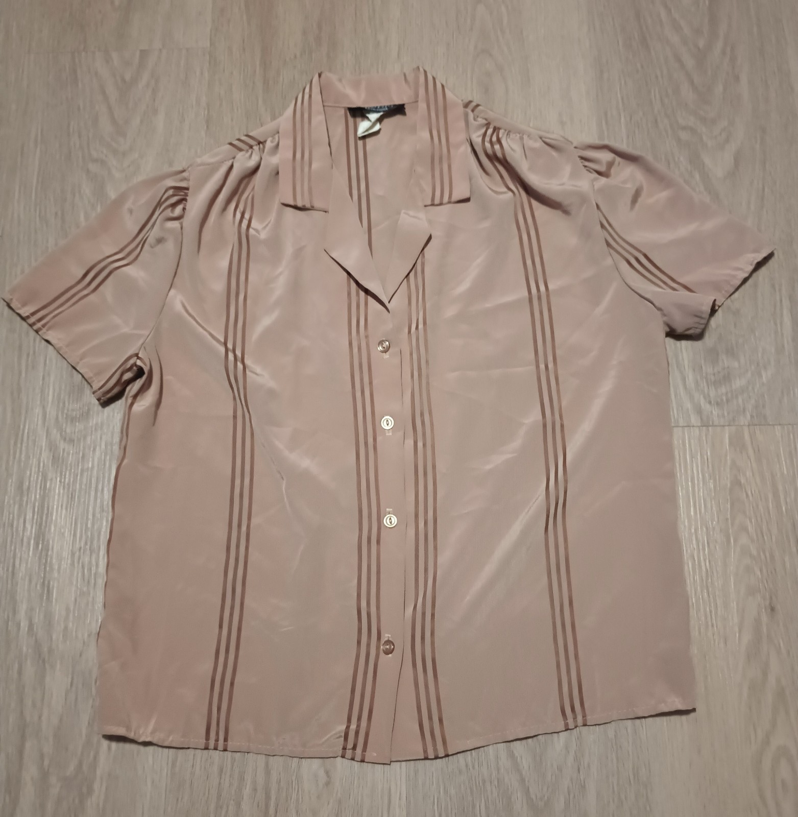 Vtg 70s SHANA OF CALIFORNIA Brown Striped Jacquard MINIMALIST Top MOD office M