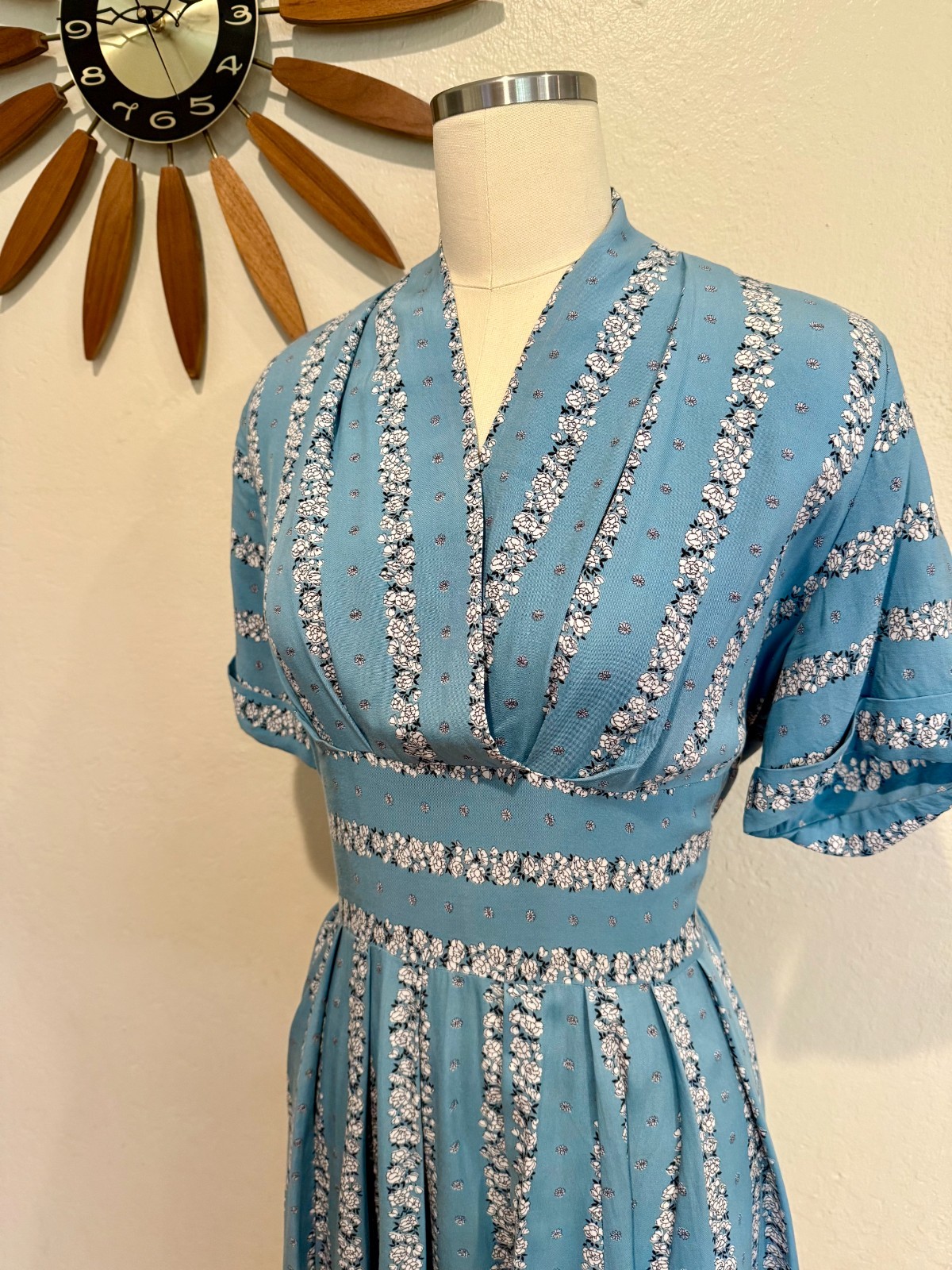 1940s Blue Floral Spring Day Dress Volup