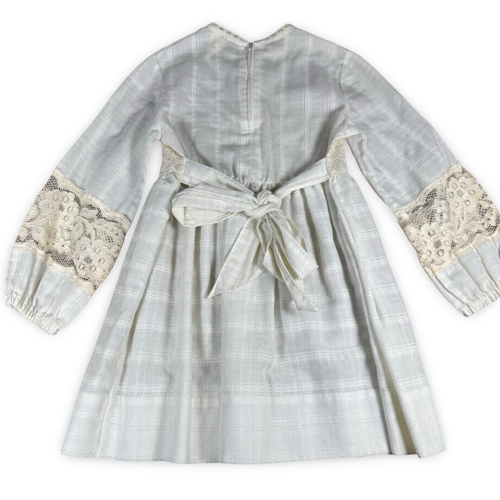 VTG Girls Cinderella Lace Eyelett Dress 6x Cream Prairie Dress Long Sleeve Ivory
