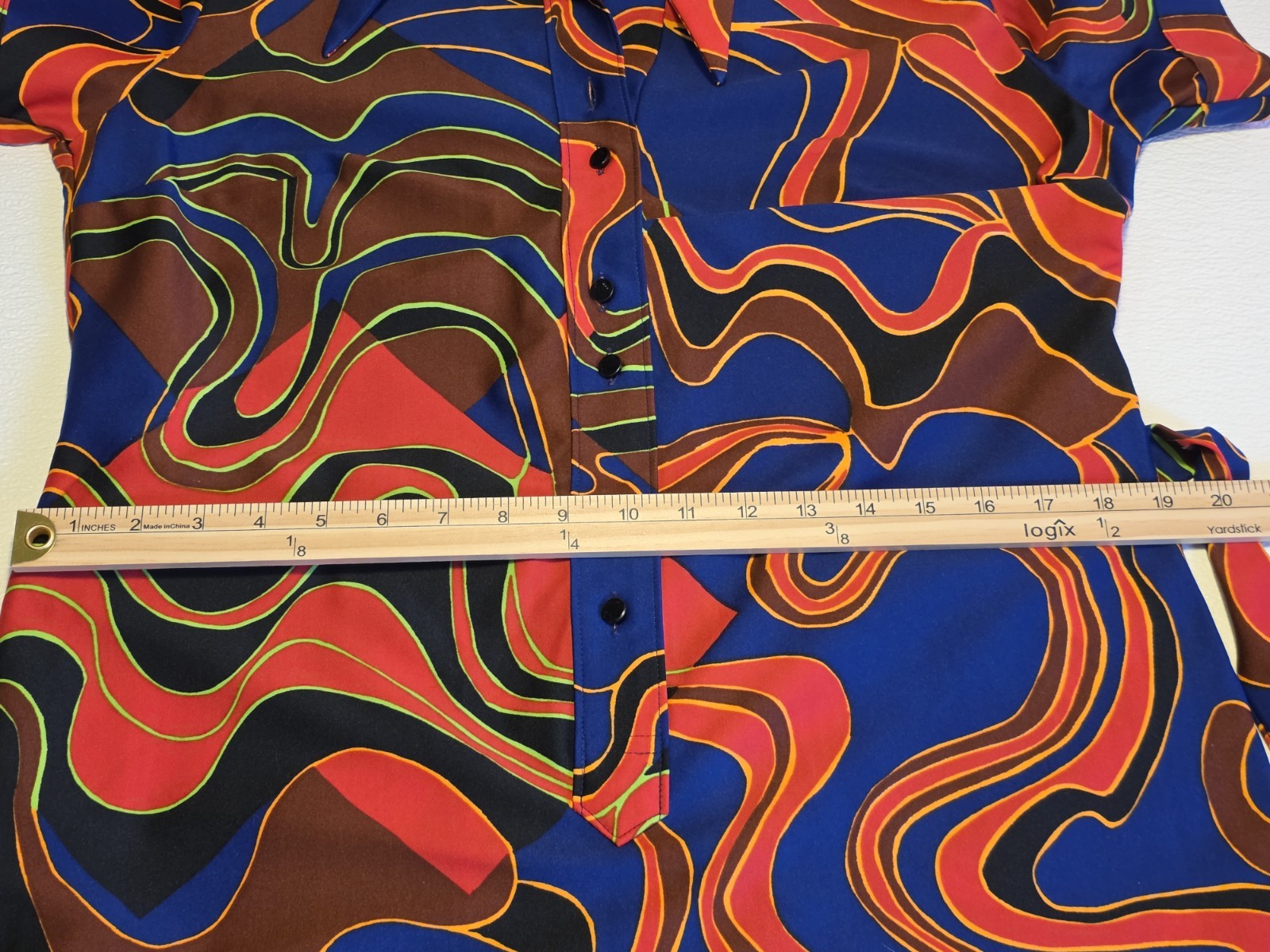 Vintage Lanvin Colorful Psychedelic Geometric Pointed Collar Short Sleeve Dress