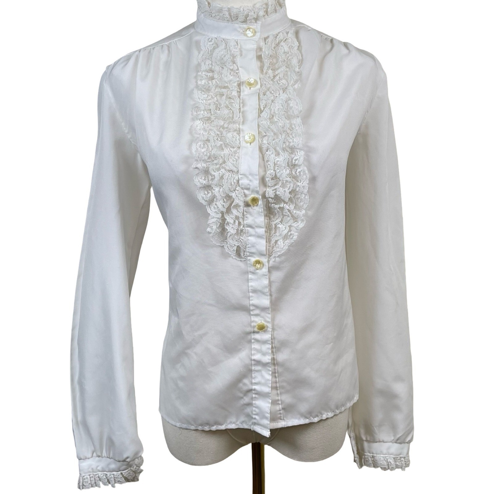 Vintage Rhapsody Blouse Womens M White Lace Ruffle Victorian Edwardian Coquette