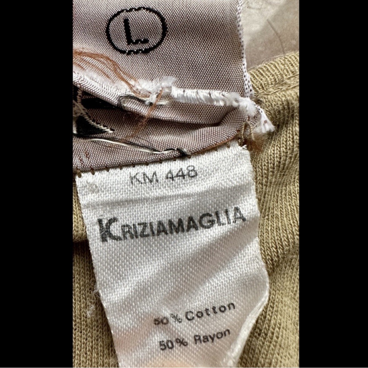 VINTAGE 1980s KRIZIA MAGLIA TAN BROWN TSHIRT JERSEY KNIT DRESS RHINESTONE LOGO L