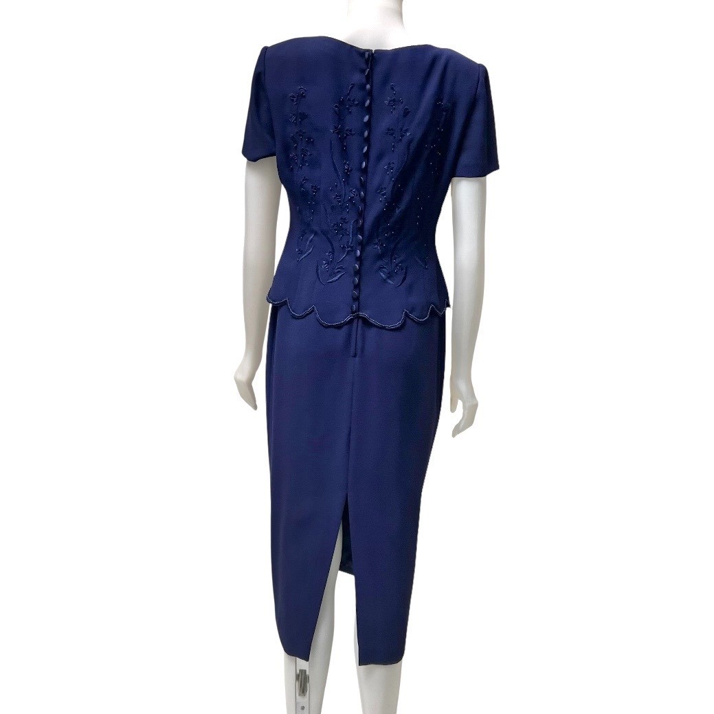 Vtg 90s Donna Morgan Peplum Dress 8P Mock Embroidered Beaded Mother of the Bride