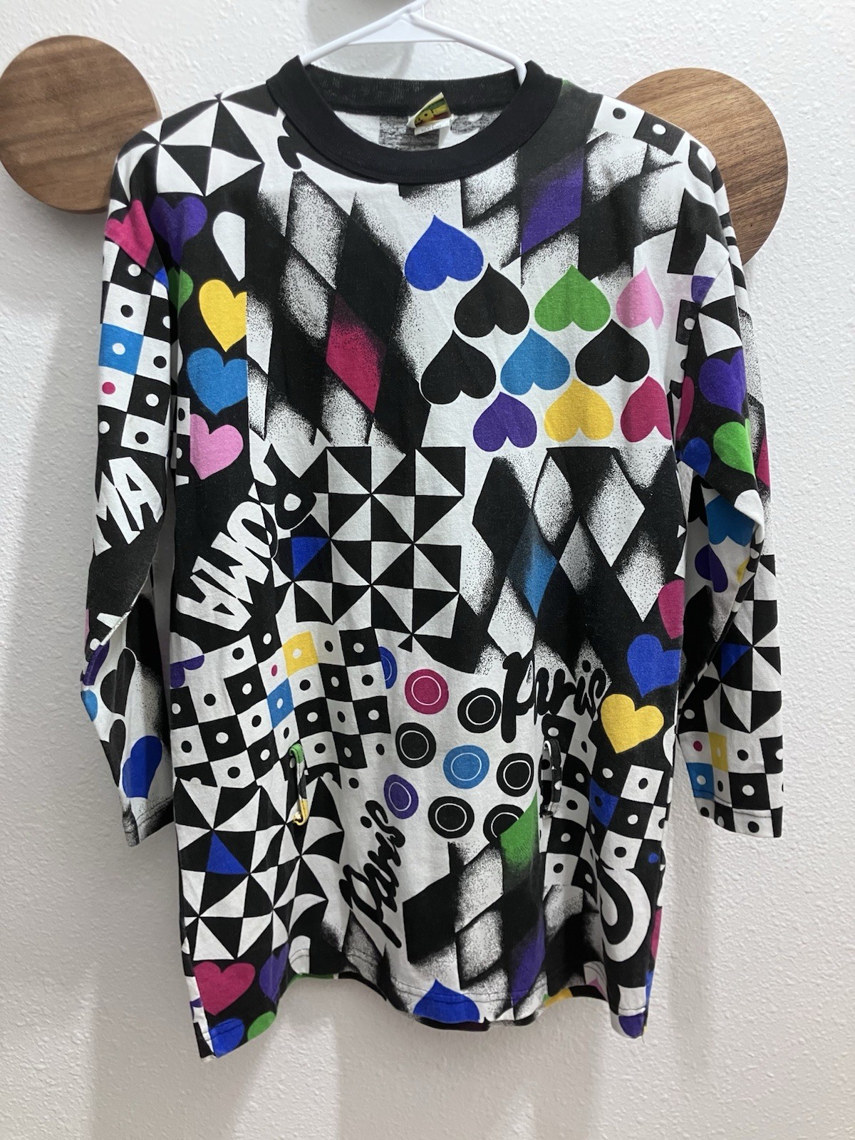 Vintage 1980’s Traffic Jam Black & White Paris Bold Vibrant Abstract Tunic Small