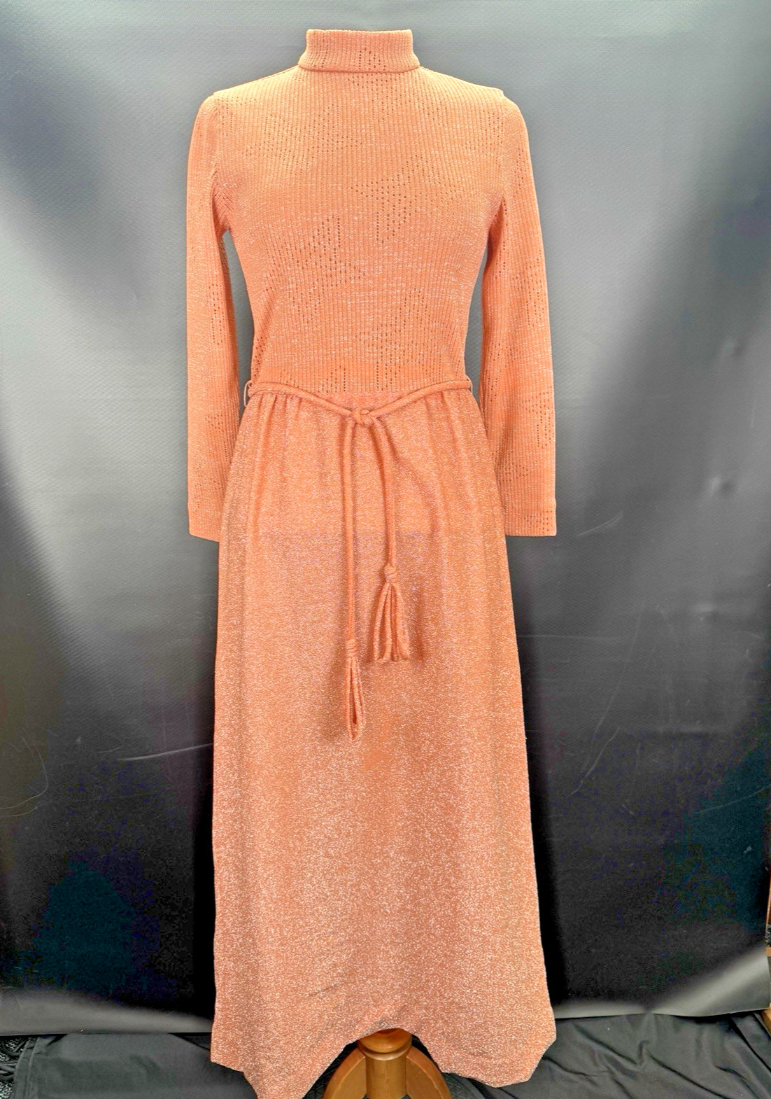 VTG 60s Bleeker Street Hostess SMALL Mod Dress Textured Poly Knit Sparkly w Belt