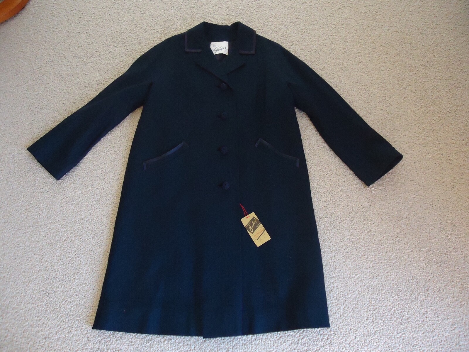 VTG COAT Fashioned by BROMLEIGH New York NEW NOS Navy Wool Lightweight sz16 USA