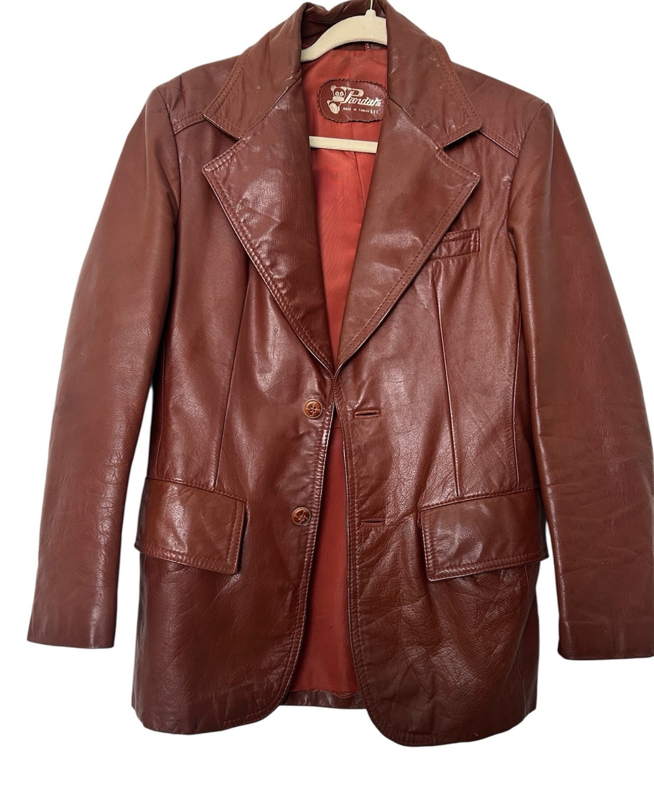 Vtg 70s Pandah Leather Blazer Jacket Women 36 S M Oxblood Burgundy Distressed