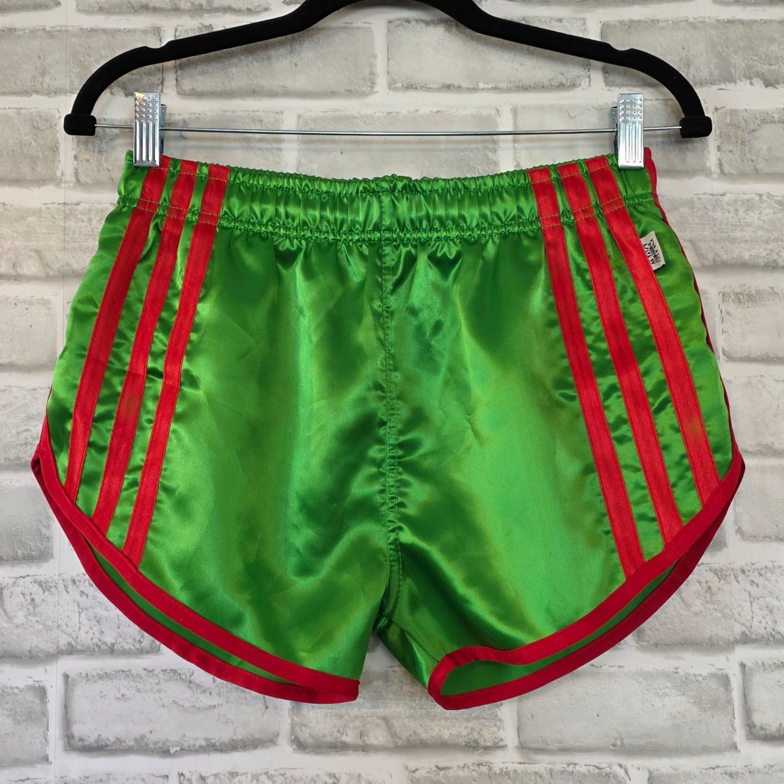 Vtg Glanz D Mode Welt Germany Satin Nylon Sprinter Shorts Green Red Striped S
