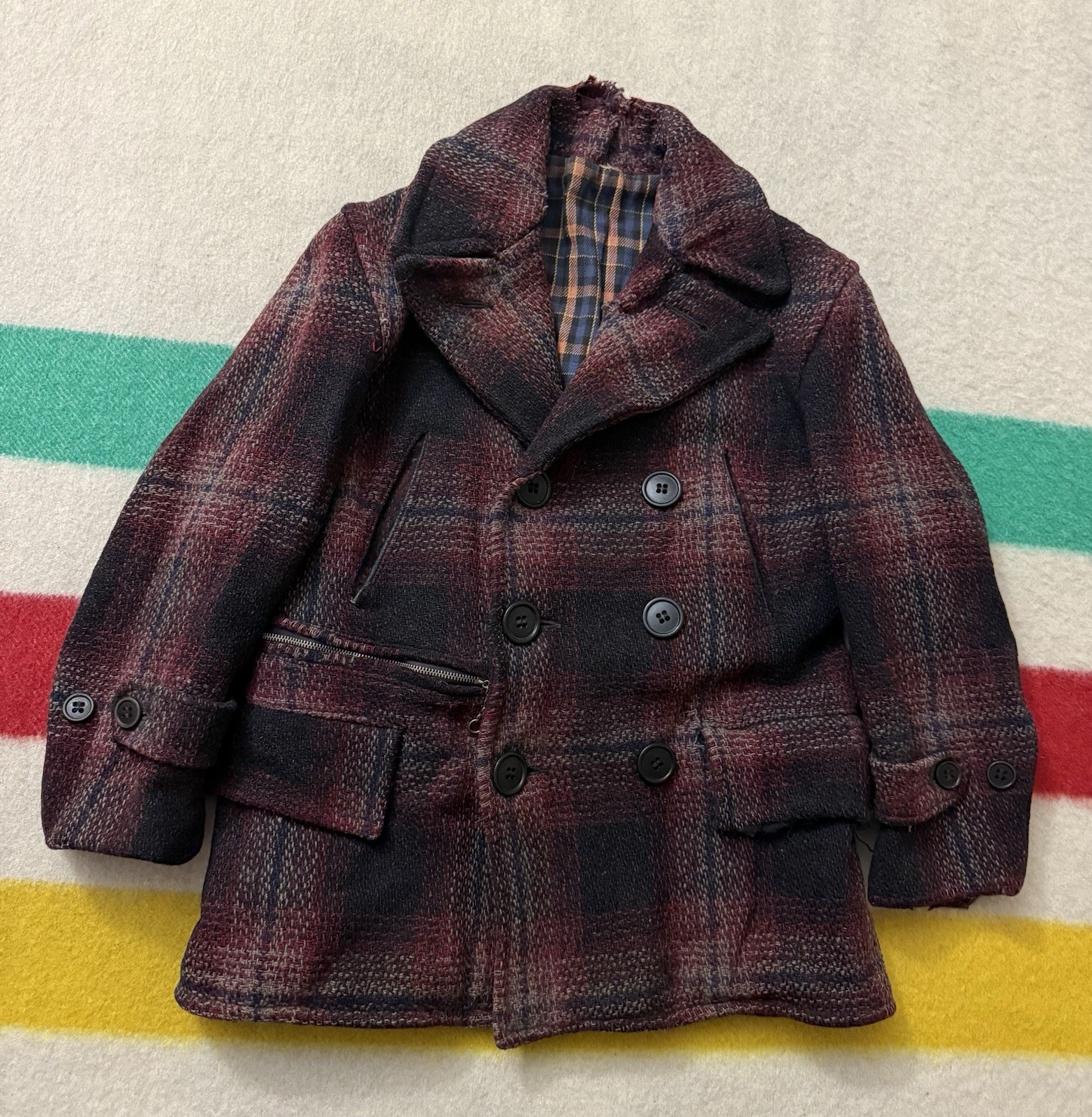 Vintage 30s 40s Women’s Wool Plaid Liner Red Mackinaw Coat Extra Extra Small XXS