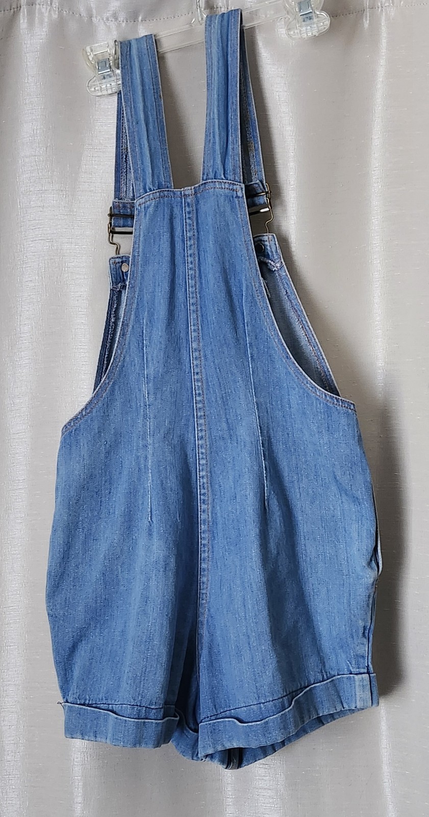 Vintage 70s 80s Jeans Romper XS Bib Overalls Shorts denim Orange Stitch X Small