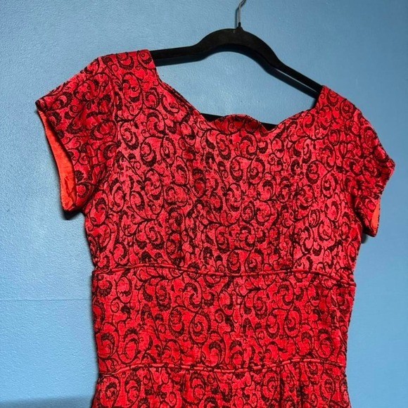 Vintage 40s 50s Pencil Dress Women’s Size Medium Red Black Union Made Femme Twee