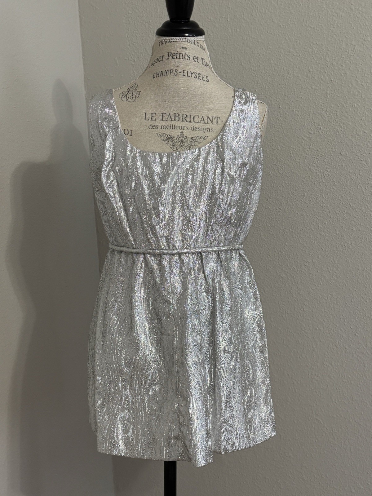 Vintage 70s Handmade Fashioned By Miriam Size M/L Metallic Mini Glitter Dress