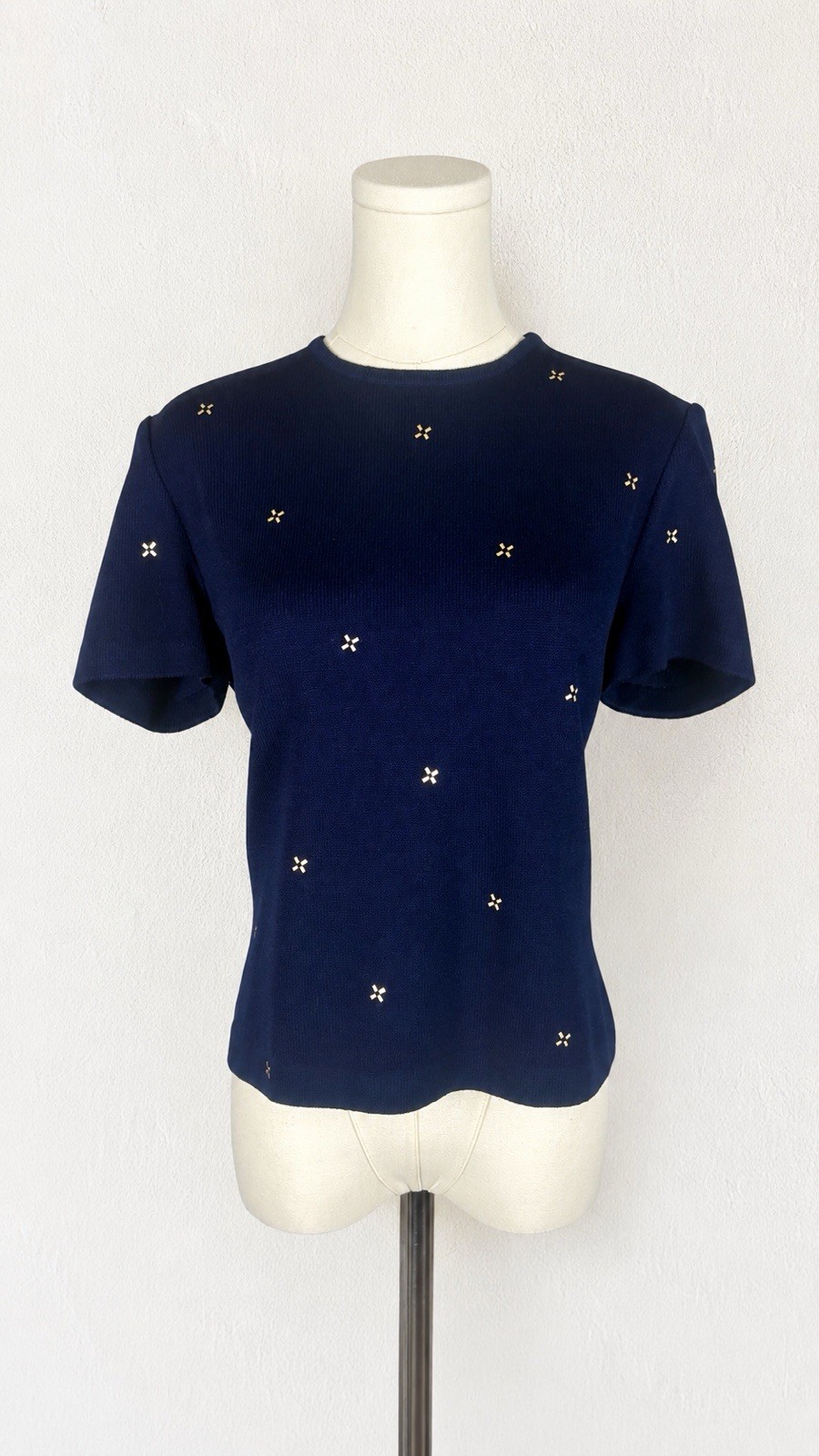 Vintage 90’s St. John Navy Embellished Tee Top Shirt Old Money