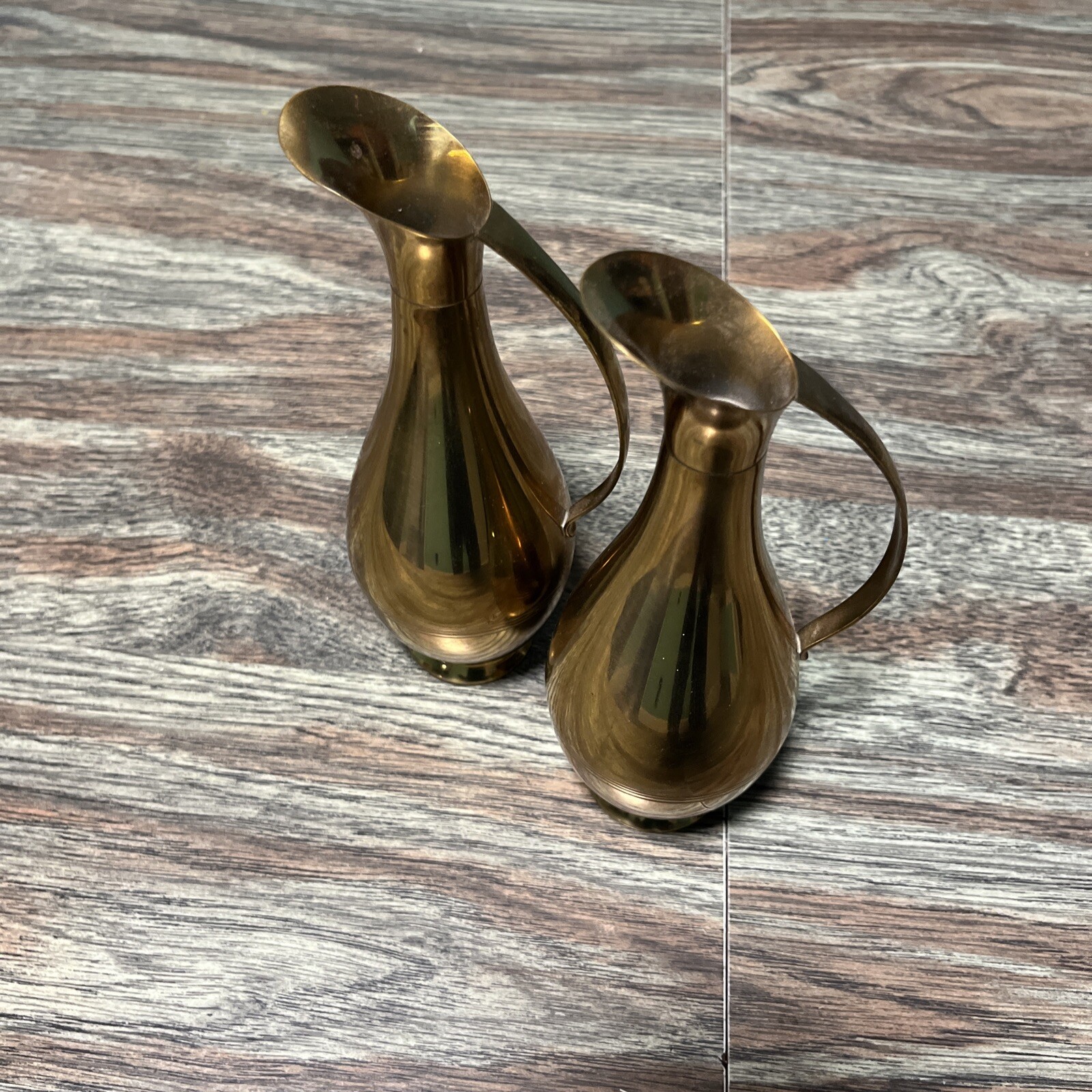 MCM Brass Set Holland Metawa Pitchers Bud Vase 8” Tall
