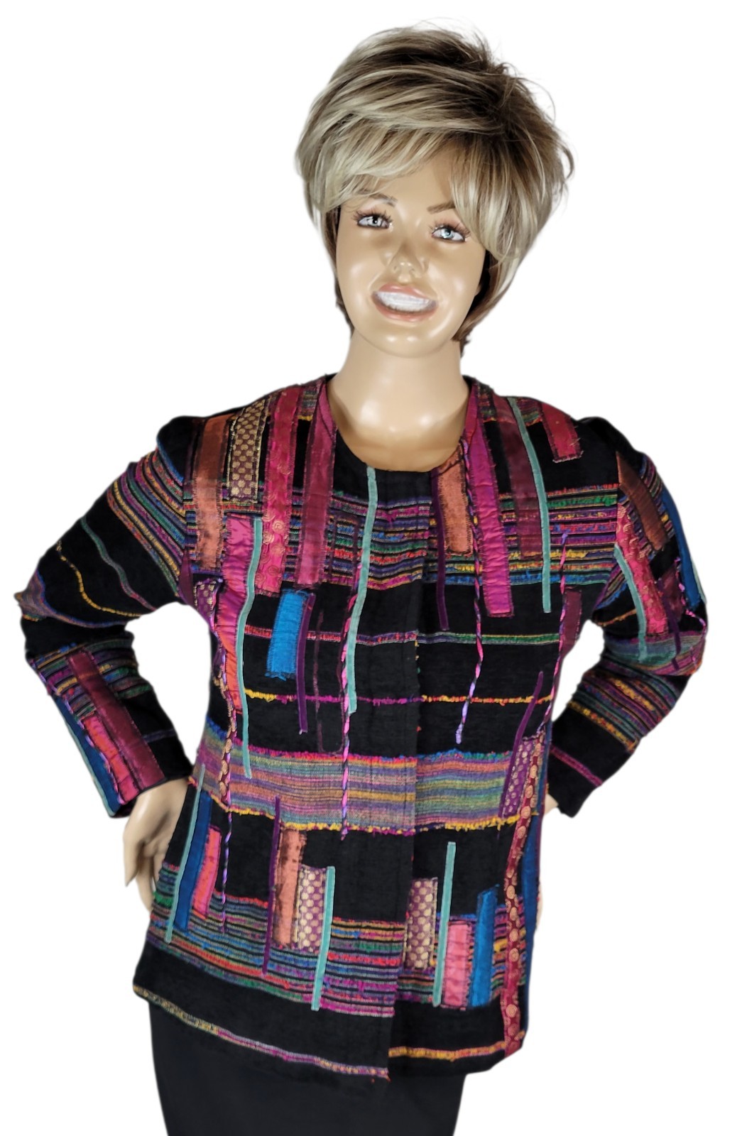 Vintage Women’s Choices Patchwork Coat Jacket Art Deco Style Snap Button Size M