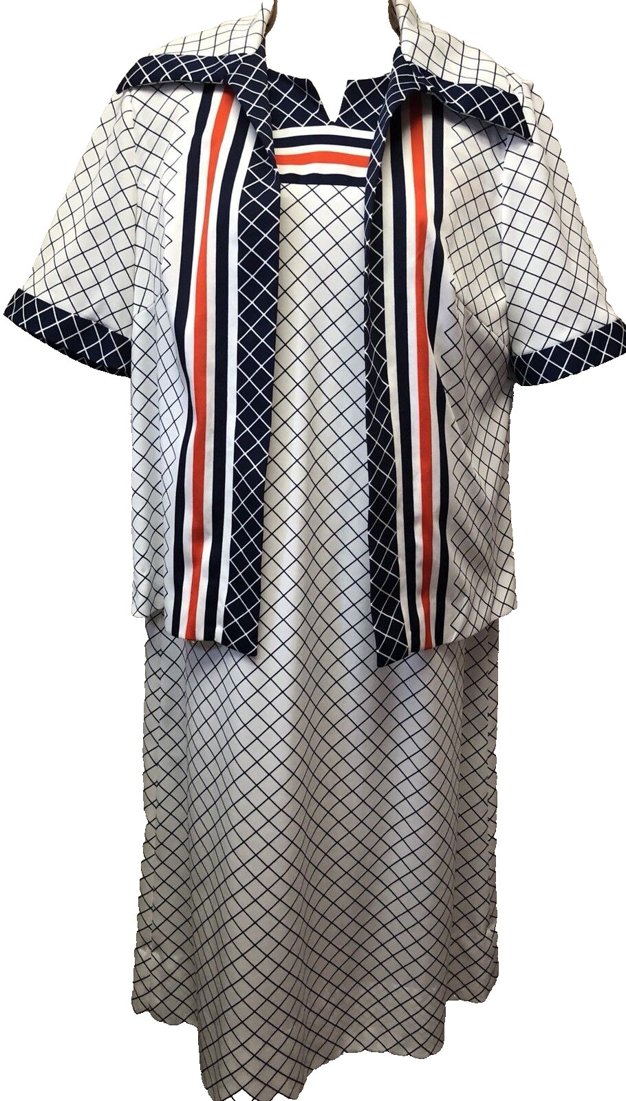 Vtg 70’s Women 12 Navy Blue Red White Nautical Sailor Shift Dress & Jacket Set