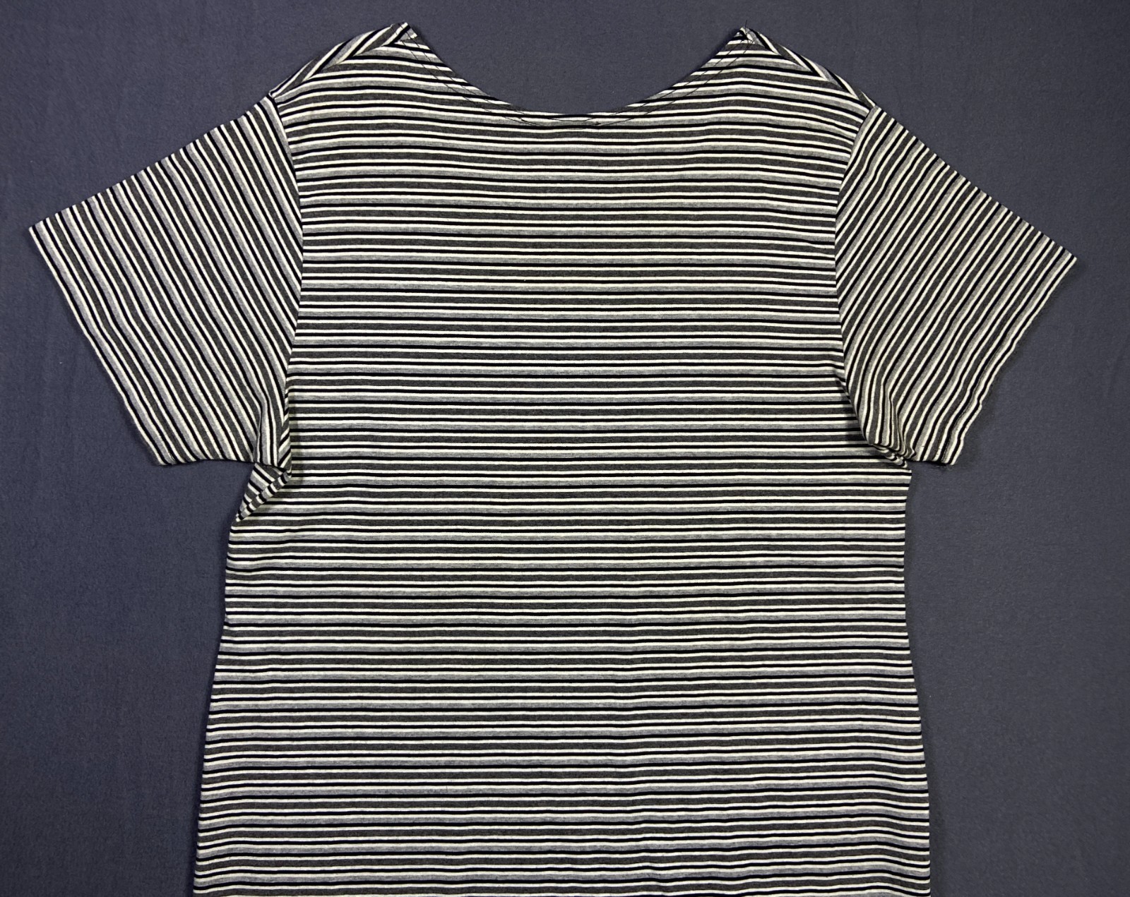Vintage 90s Grey White Striped Beware Midi Dress Long Tall XLT 22×47 Nautical