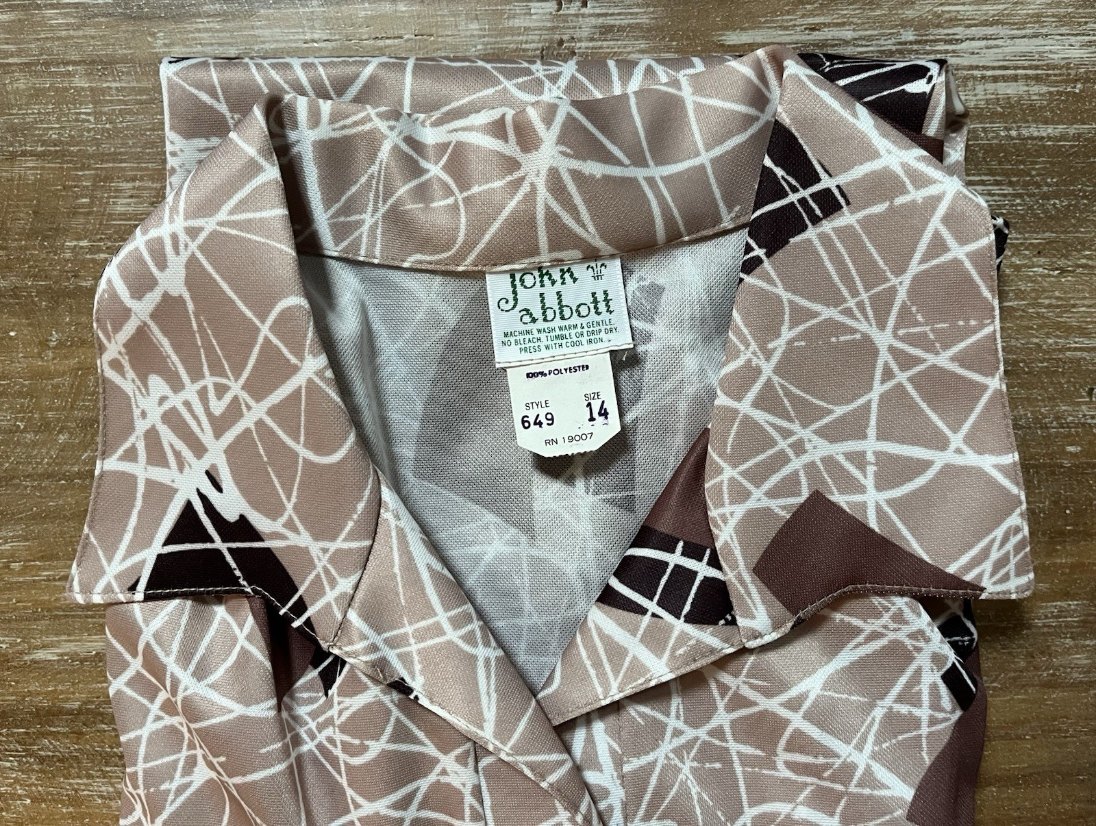 VTG John Abbott 60-70s Blouse Short Sleeve-Button Shirt RETRO-Abstract-14 L-XL