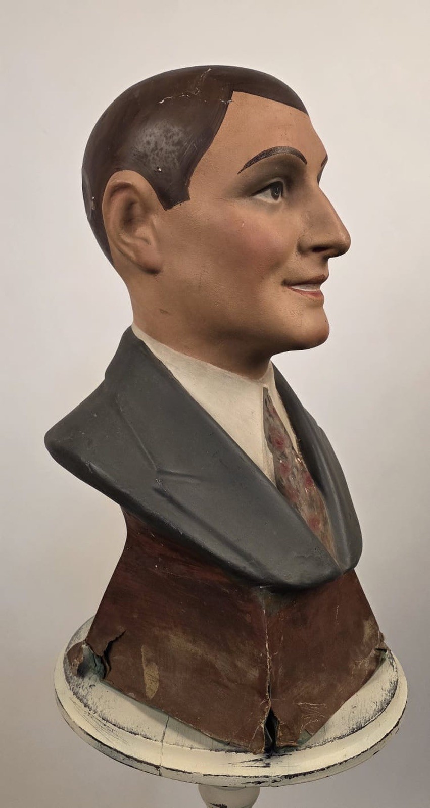 ANTIQUE 1920’S HAND PAINTED PAPER MACHE MALE MANNEQUIN HEAD STORE DISPLAY