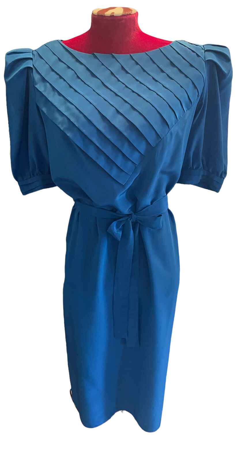 Charlee Allison’s Vintage Blue Short Sleeve Dress Size 9/10 Modest Pleats 80’s