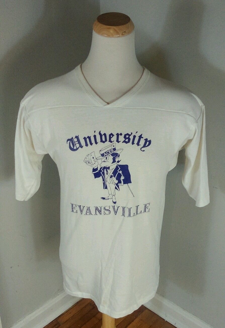 Vintage 70s University of Evansville UE Cotton Russell Jersey T Shirt Basketball