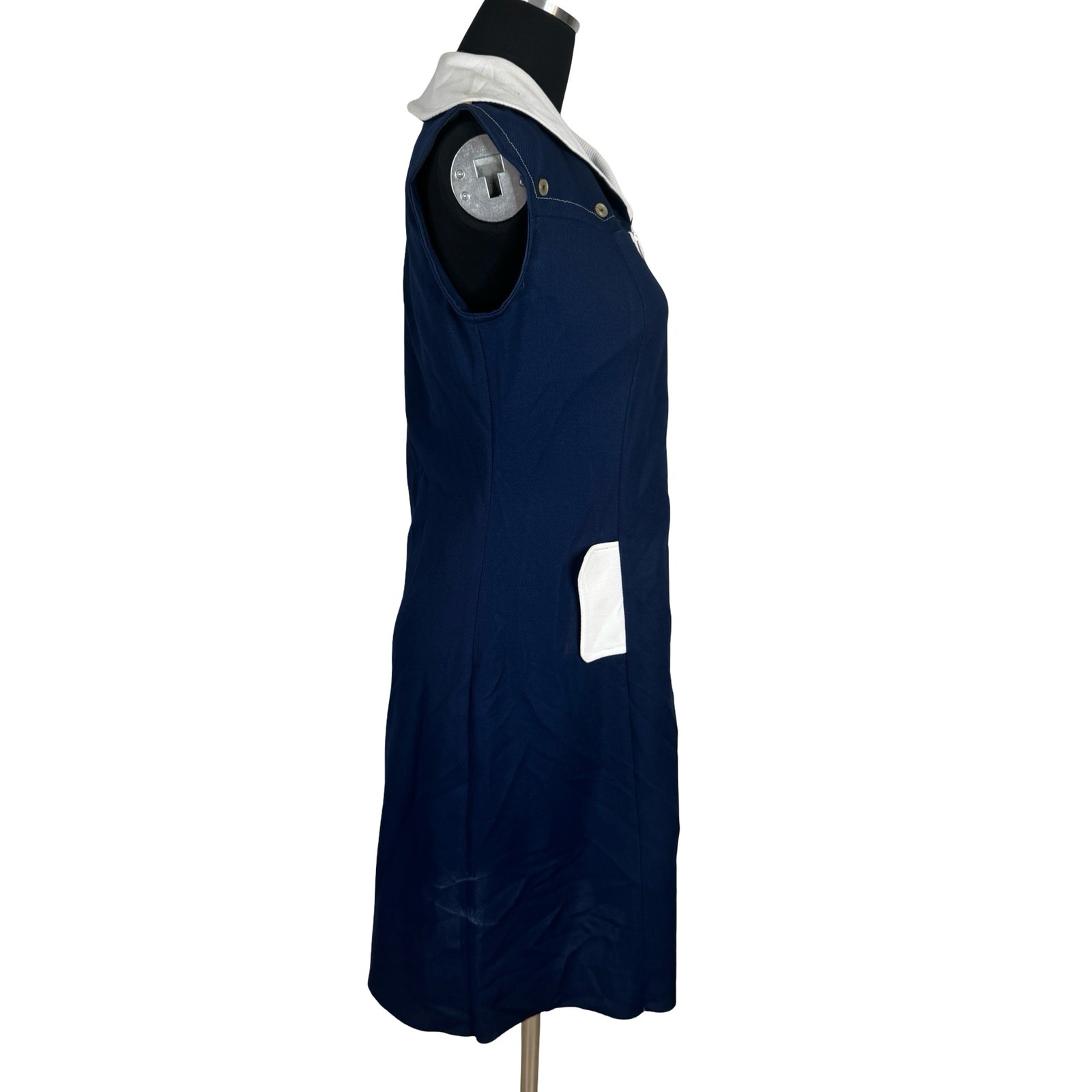 Vintage 60s 70s Mod Nautical Sailor Dress Blue Crimplene Upcycle Sewing Project