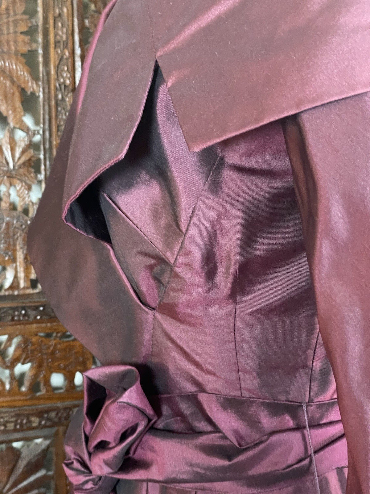 Vtg 1990s Catherine Regehr Dress Burgundy Silk Taffeta Evening Formal Dress Sz S
