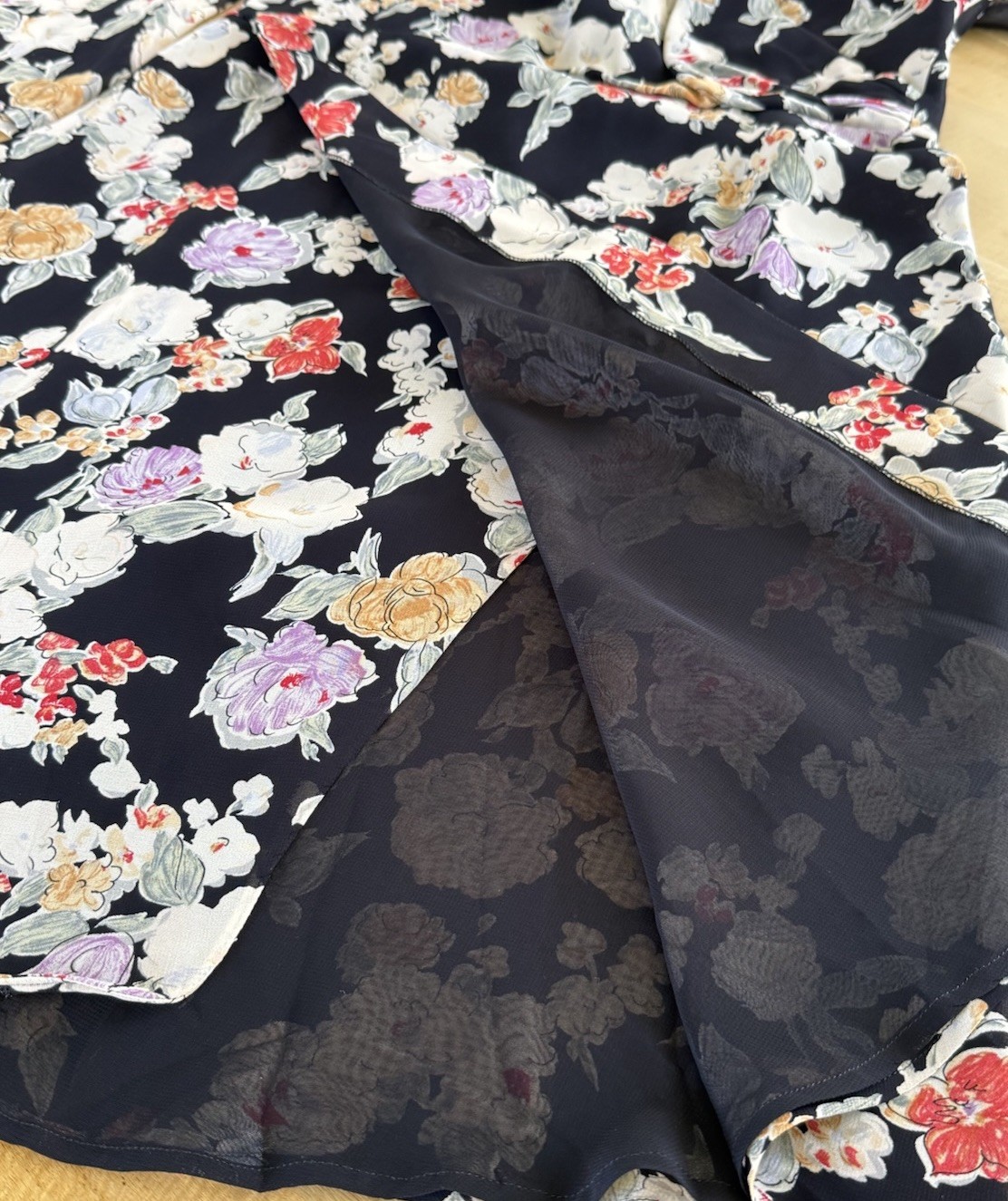 Giorgio ARMANI Le Collezioni Black Floral Faux Wrap Midi Dress Dark Romance Y2K