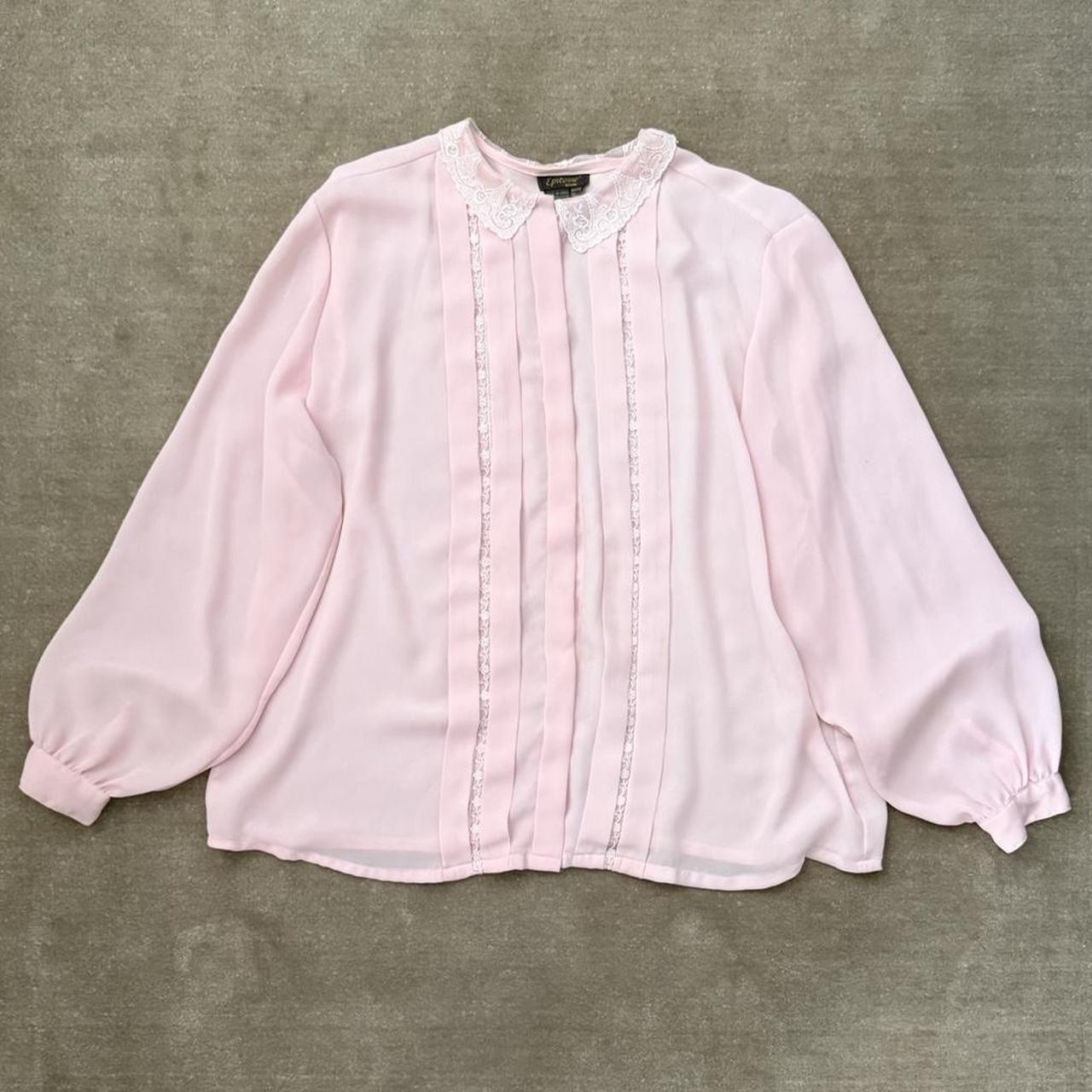 Epitome’ Vintage Pink Lace Trim Pleated Front Plus Size Blouse 1980s