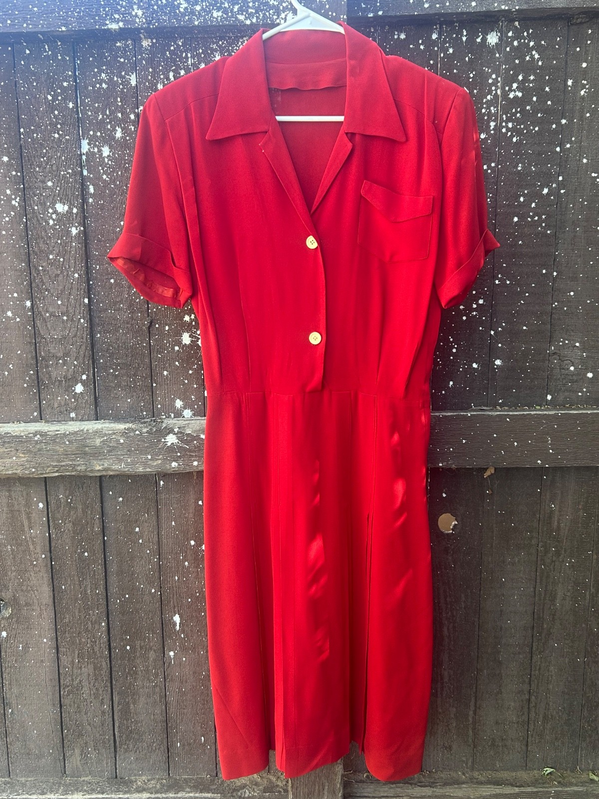 1940s vintage red rayon day dress, small