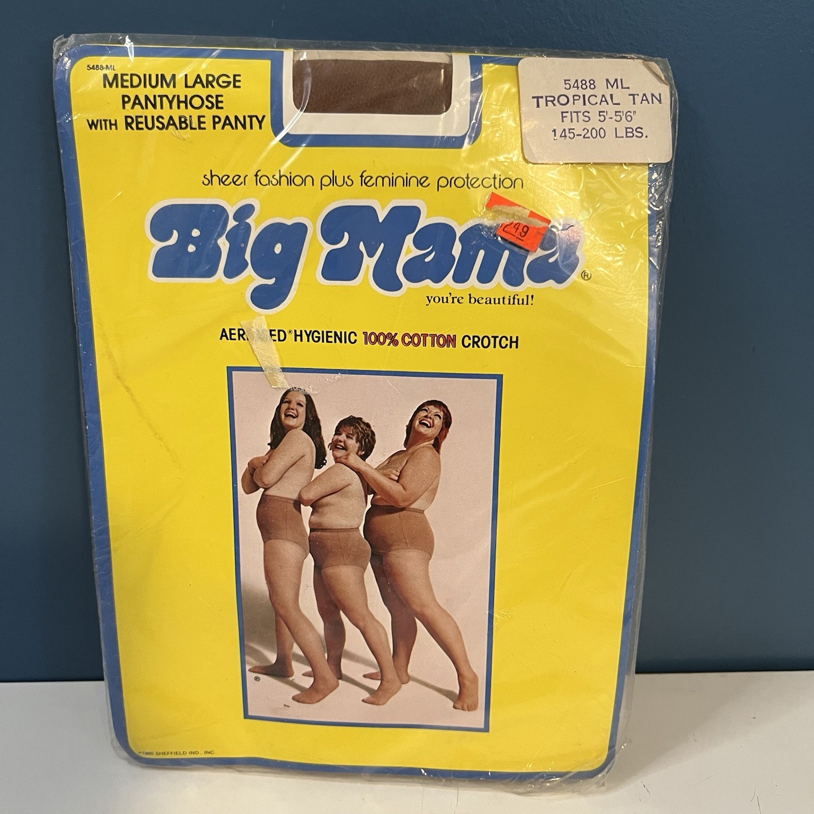 Vintage Big Mama PantyHose Size M/L Tropical Tan w/Reusable Panty 1980 New NOS