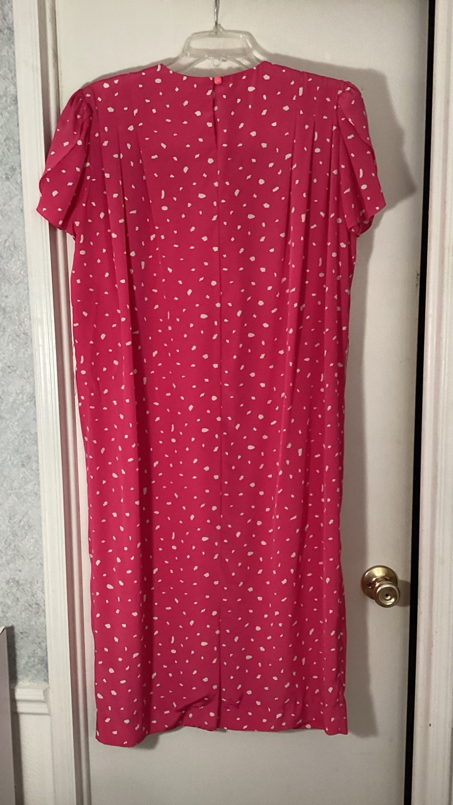 Vintage 1980s Liz Claiborne Pink Polka Dot Midi Dress Short Sleeve Retro