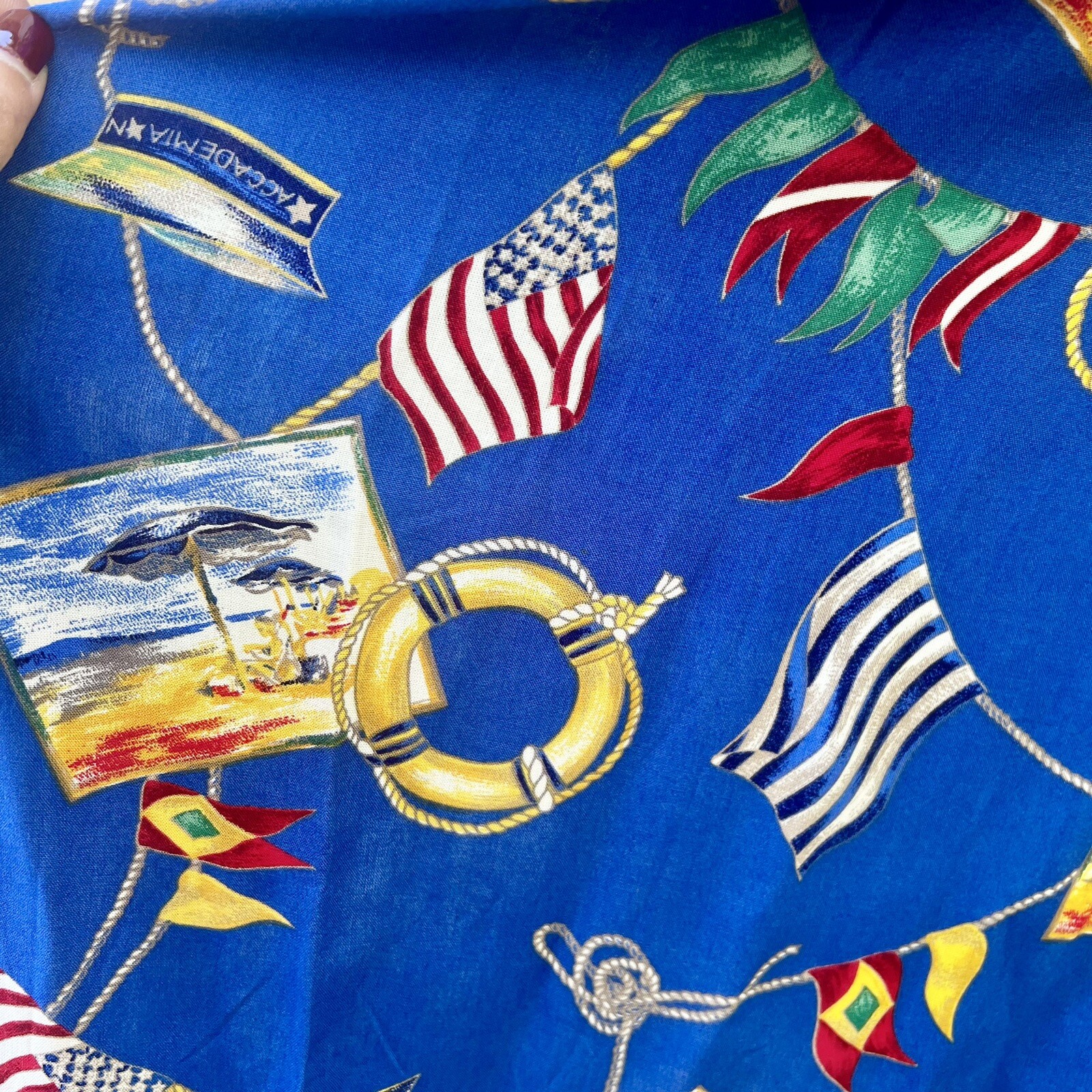 MARITIME NAUTICAL Sailing Yacht 90s 1990’s Vintage Novelty Print Rayon Skirt XL