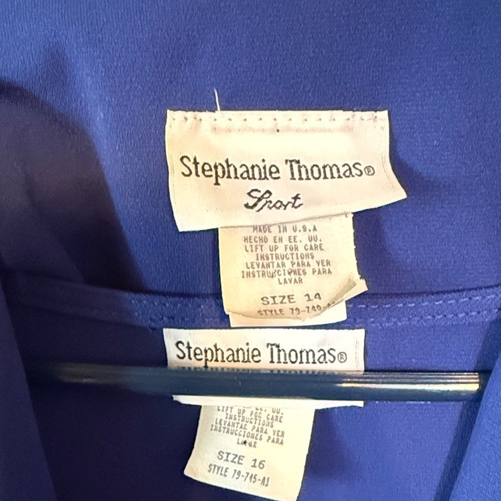 Stephanie Thomas Sport Vintage 3 Piece Set Blue Abstract Jacket Skirt Pant 14 16