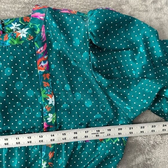 Vintage Susan Freis Green Polka Dot Pleated Dress Women’s MEDIUM 80s