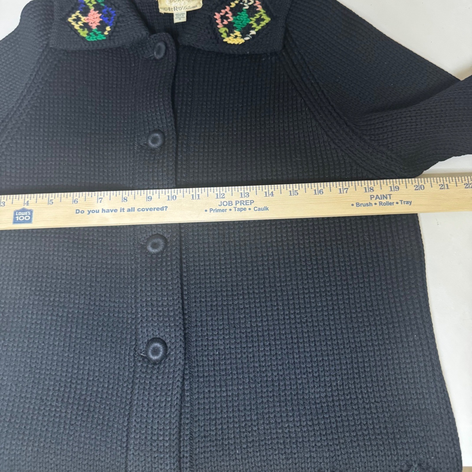 Vintage Dorce for Le Roy Knitwear Black 100% Wool Embroidered Cardigan Sweater M
