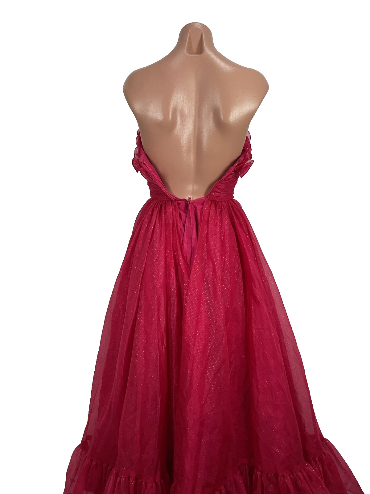 Vintage Mike Benet Seashell Gown 0 Pink Polka Dot Tuelle Chiffon 1960s Glitter