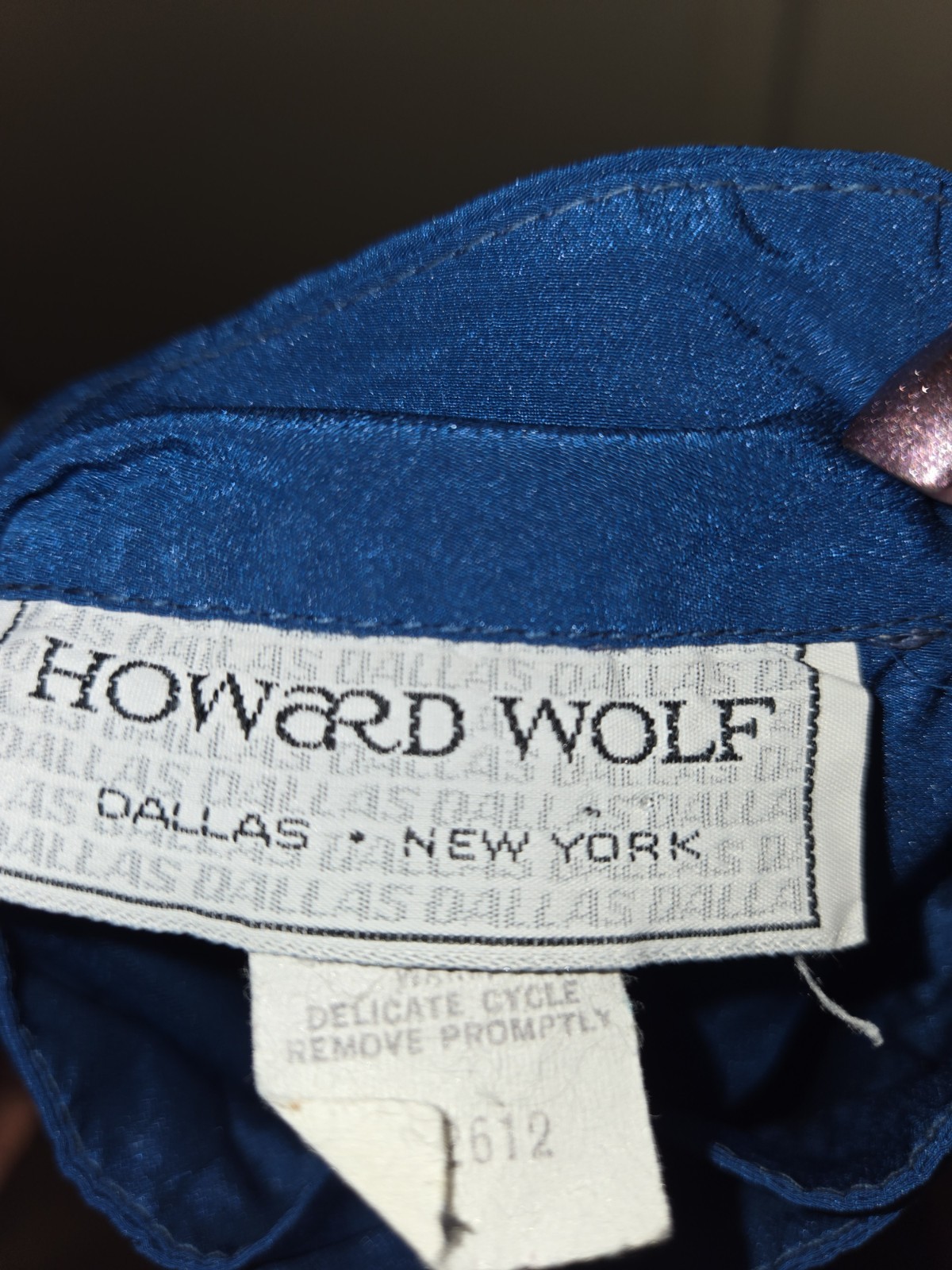 Howard Wolf Blouse Vintage Peacock Blue, Buttons Back, High Neck Double Collar