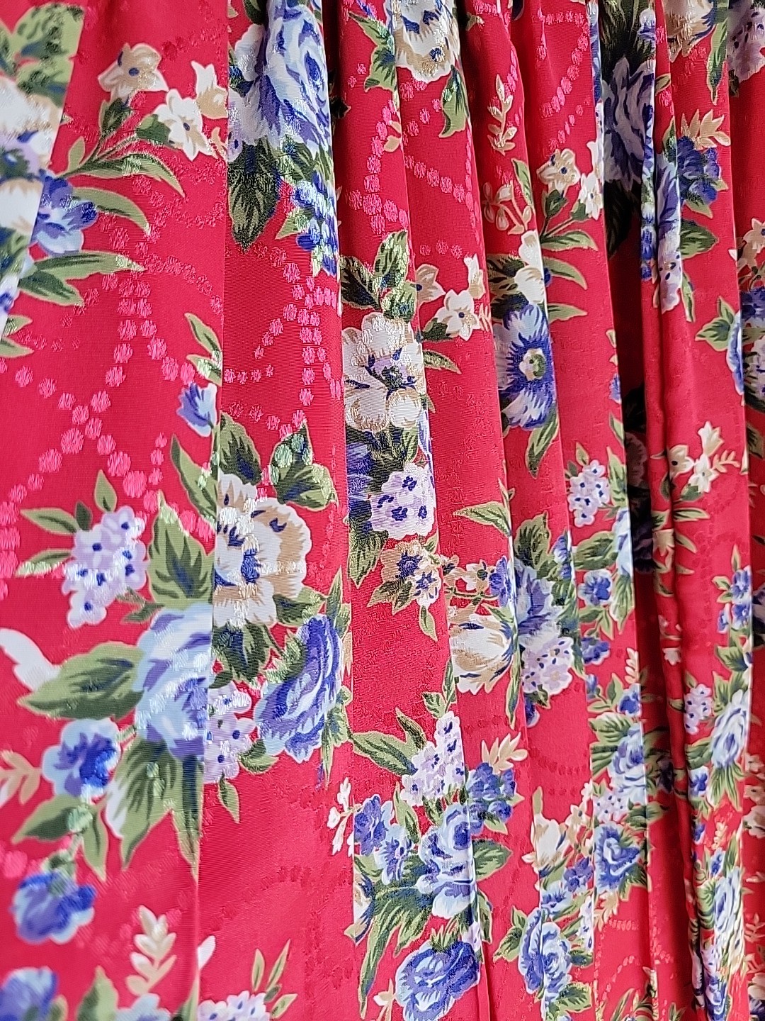 womens vintage secretary midi Collared dress S/M Red Floral Pleated Romantic USA